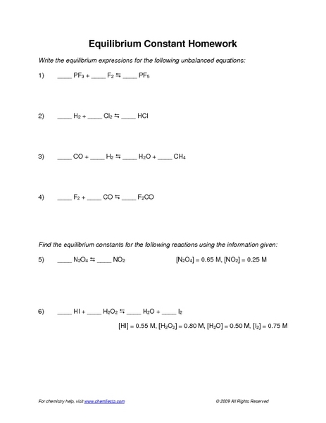 Worksheets Equilibrium Constant Worksheet equilibrium constant 11th higher ed worksheet lesson planet