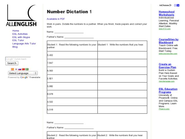 Number Names Worksheets Esl Free Printable Esl Number Dictation 4th 6th Grade Worksheet Lesson Planet