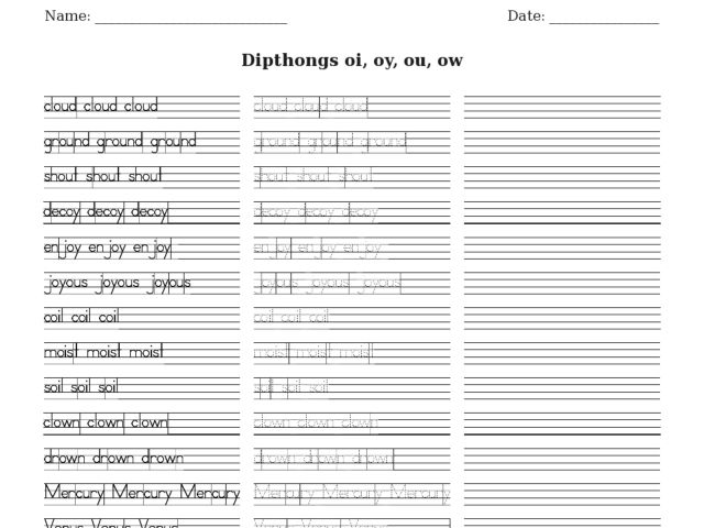 Printables Printing Practice Worksheet esl printing practice diphthongs oi oy ou ow 3rd 4th grade worksheet lesson planet