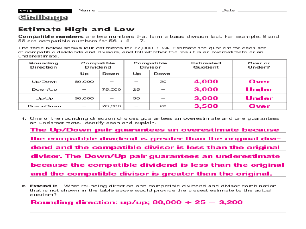 Printables Compatible Numbers Worksheet estimate high and low compatible numbers 3rd 5th grade worksheet lesson planet