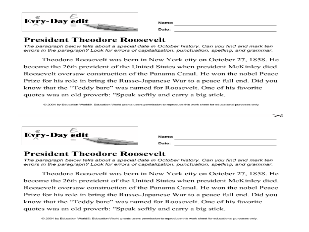 worksheet Roles Of The President Worksheet every day edit president theodore roosevelt 6th 9th grade worksheet lesson planet