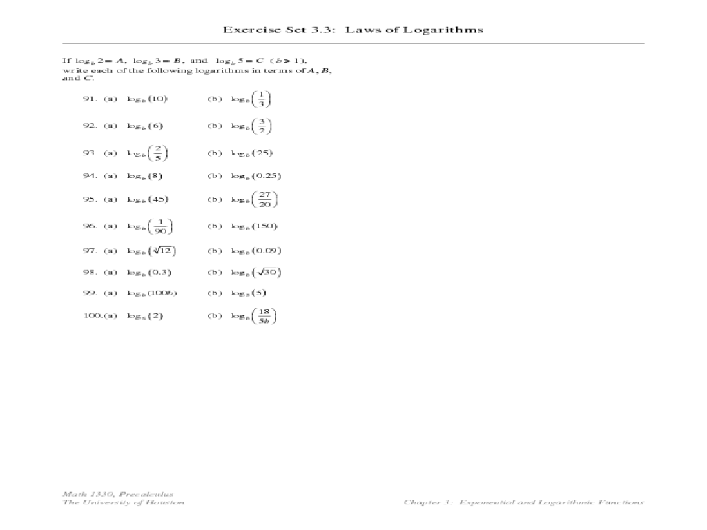 Worksheets Properties Of Logs Worksheet worksheet properties of logs recetasnaturista exercise set 3 laws logarithms 9th 12th grade lesson plan