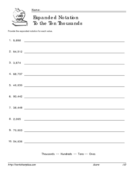 Printables Expanded Notation Worksheets expanded notation to the ten thousands 4th 5th grade worksheet lesson planet