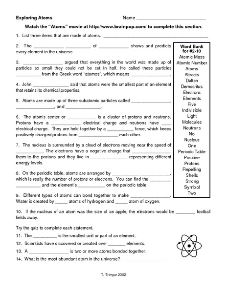 Worksheets Worksheets On Atoms exploring atoms worksheet delwfg com 8th 9th grade lesson planet