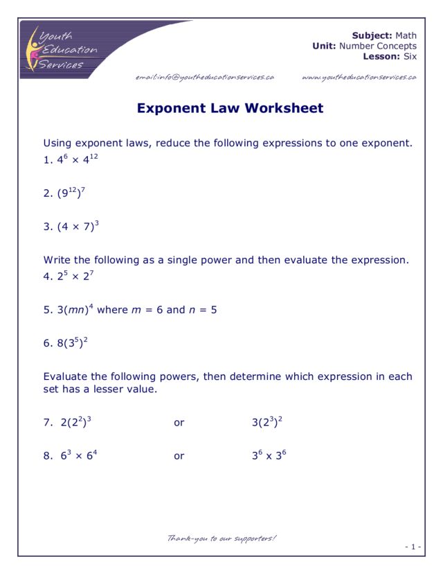Worksheets Exponent Laws Worksheet exponent law 8th 11th grade worksheet lesson planet