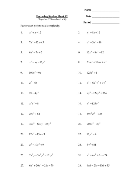 Worksheets Factoring Review Worksheet factoring review worksheet algebra ii or precalculus practice for higher review