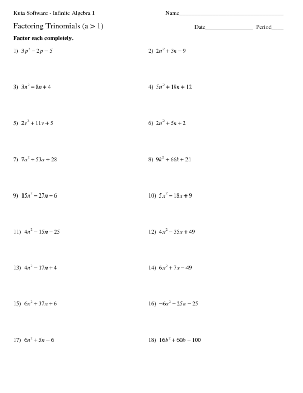 Worksheets Factoring Quadratic Trinomials Worksheet factoring quadratic worksheet trinomials workbook
