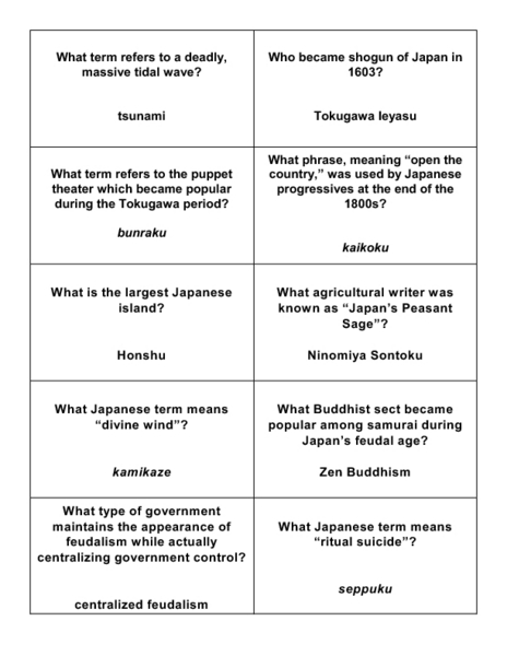 Worksheets Feudalism Worksheet feudal japan trivia cards 7th 8th grade worksheet lesson planet
