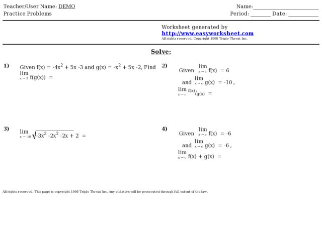 Printables Composite Function Worksheet composite functions math worksheets calculus i review finding the limit of 9th 10th grade