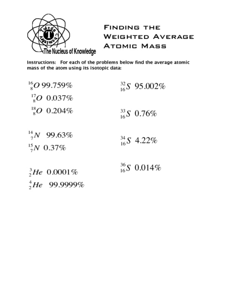 Printables Average Atomic Mass Worksheet finding the weighted average atomic mass 10th higher ed worksheet lesson planet