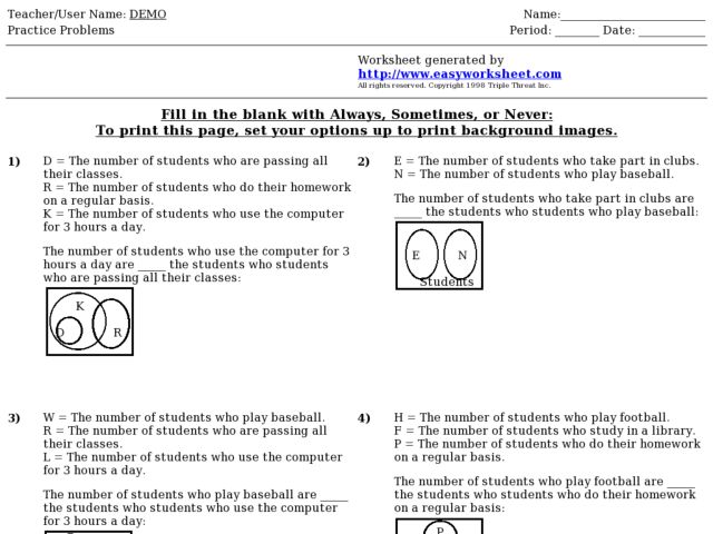 Worksheets Venn Diagram Word Problems Worksheet venn diagram word problems worksheet intrepidpath math problem