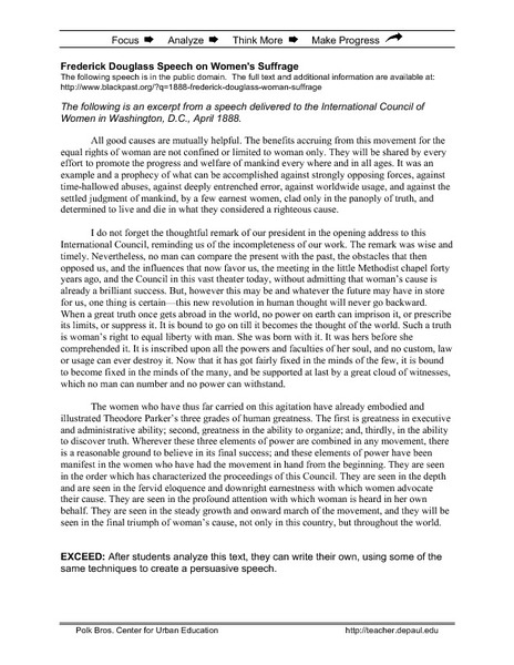 Worksheet Frederick Douglass Worksheet fredrick douglass speech on womens suffrage 9th 12th grade worksheet lesson planet