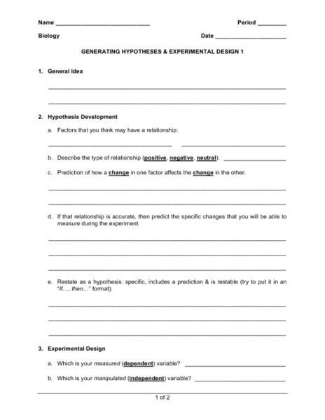 Printables Experimental Design Worksheet printables experimental design worksheet safarmediapps generating hypotheses and 1 7th 12th grade lesson planet