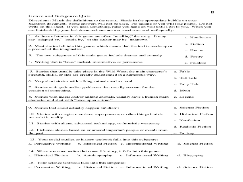 Free Worksheet Genre Worksheet worksheet genre worksheets joindesignseattle site for and subgenre quiz 6th 10th grade lesson planet