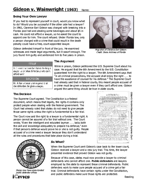 Worksheets Landmark Supreme Court Cases Worksheet landmark supreme court cases worksheet intrepidpath gideon v wainwright 1963 6th 12th grade lesson pla