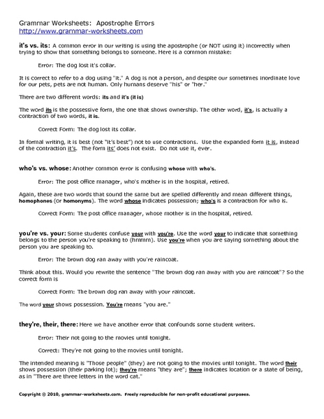 Printables Eighth Grade Grammar Worksheets grammar worksheets apostrophe errors 6th 8th grade worksheet lesson planet