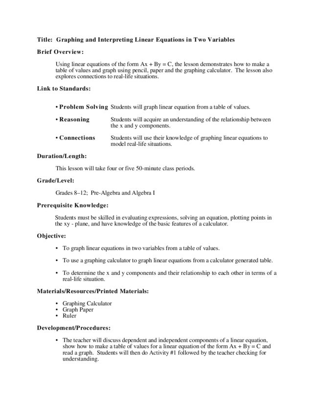 Graphing Linear Equations Lesson Plan Talkchannels Linear Equations Lesson Talkchannels