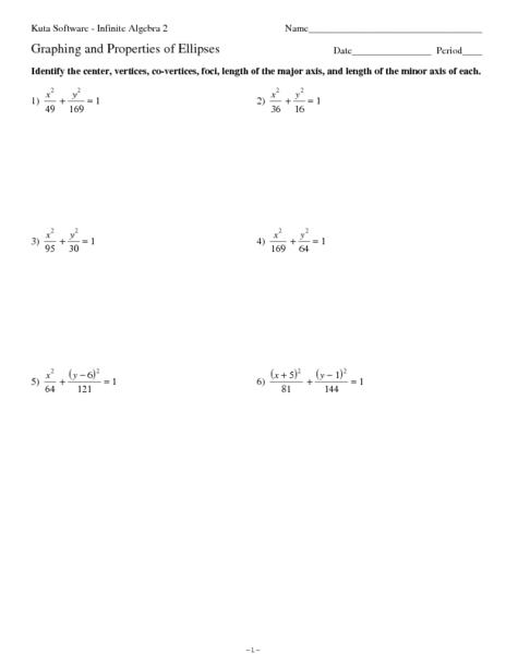 Printables Ellipses Worksheet graphing and properties of ellipses 11th grade worksheet lesson planet
