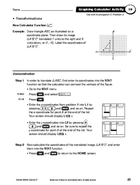 Printables Graphing Transformations Worksheet graphing calculator activity transformations 7th 8th grade worksheet lesson planet