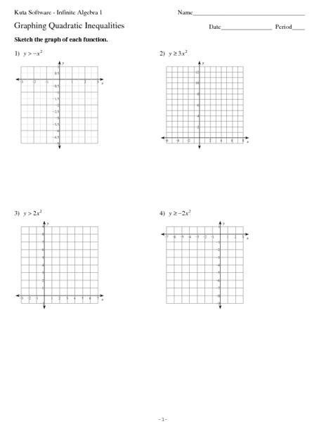 Printables Functions Solving Quadratic Inequalities In One Variable Worksheet graphing eight quadratic inequalities 10th 11th grade worksheet lesson planet