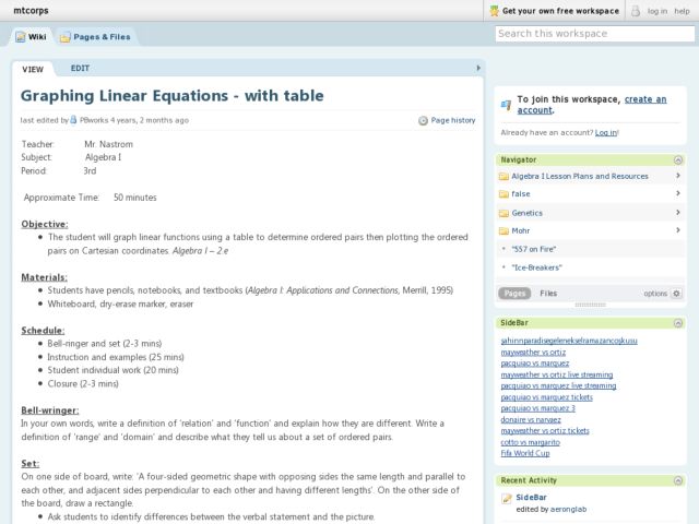 Graphing Linear Equations Lesson Plan Talkchannels Graphing Linear Equations With Table 9th 10th Grade Lesson