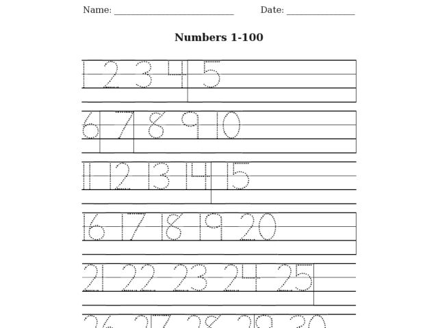 Common Worksheets Tracing Numbers 1 20 Preschool Common Worksheets Tracing Numbers 1 20 100