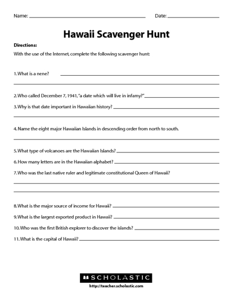 Worksheet Internet Scavenger Hunt Worksheet hawaii scavenger hunt 3rd 5th grade worksheet lesson planet