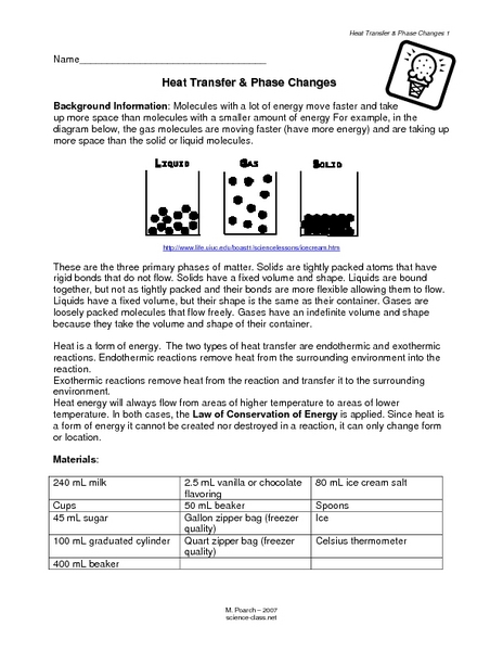 Printables Phase Change Worksheet heat transfer phase changes 7th 10th grade lesson plan planet