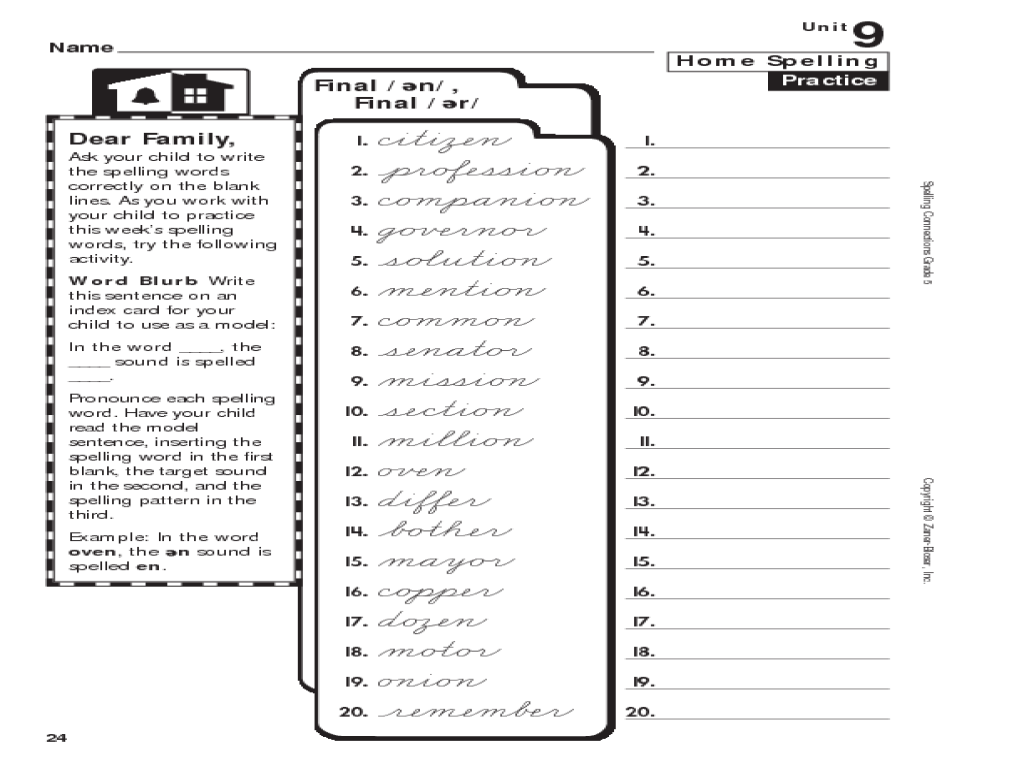 Worksheet Grade 5 Vocabulary spelling worksheets 5th grade fifth lists home practice 5 words that end with quoten quot or quoton