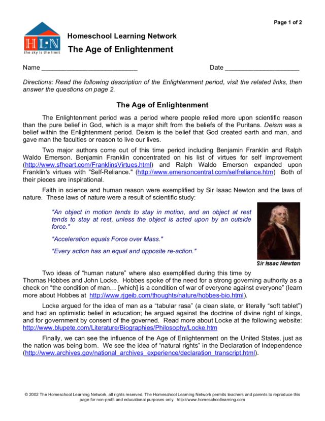 Printables Enlightenment Worksheet homeschool learning network the age of enlightenment 6th 9th grade worksheet lesson planet