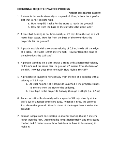 Printables Projectile Motion Worksheet printables projectile motion worksheet safarmediapps worksheets physics problems intrepidpath horizontal worksheets