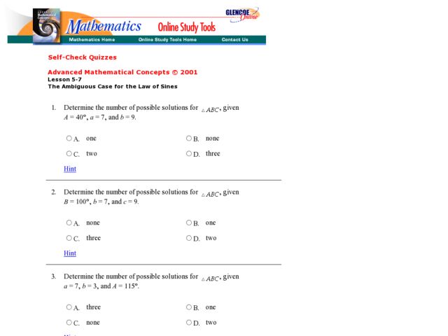 The Law Of Sines Worksheet Using The Law Of Sines To Find An Unknown Angle