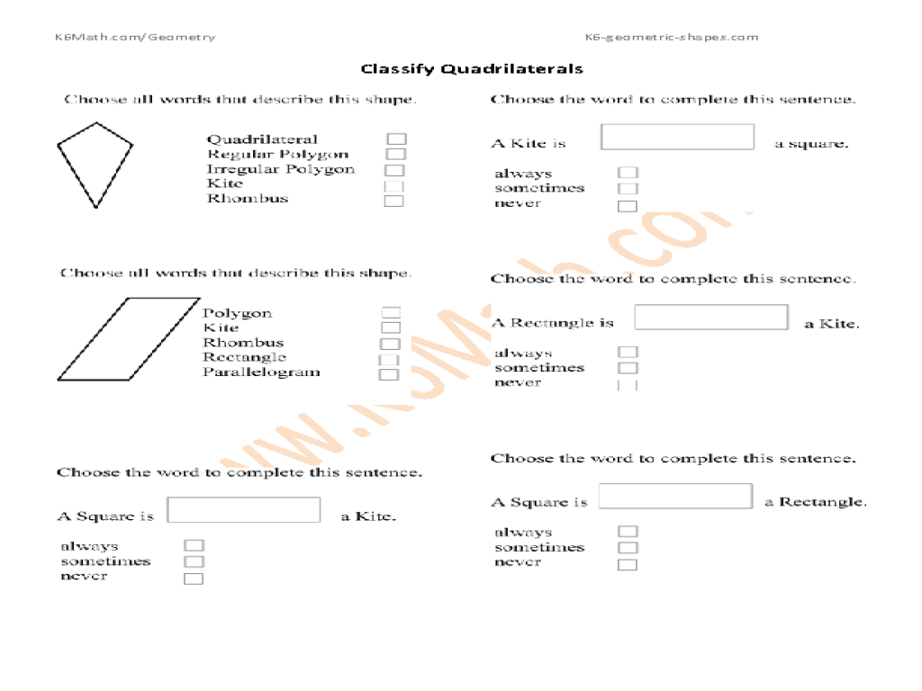Classify Quadrilaterals Worksheet Katinabags Com Classifying Quadrilaterals Worksheet Abitlikethis