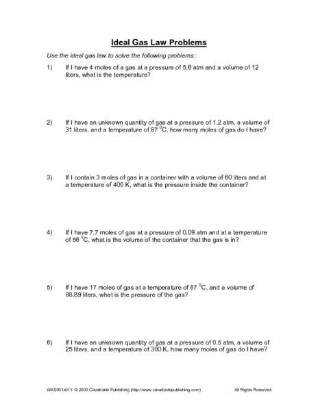 Printables Ideal Gas Law Worksheet Answers ideal gas law worksheet chemistry if8766 intrepidpath problems 9th higher ed lesson pla