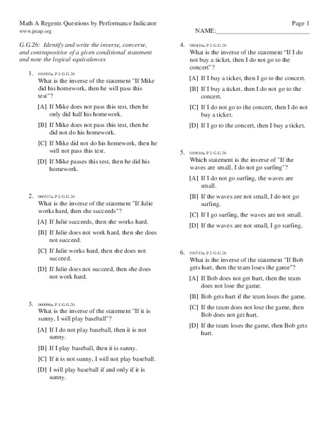 Printables Conditional Statements Worksheet conditional statements worksheet davezan identify the inverse of six 8th 11th