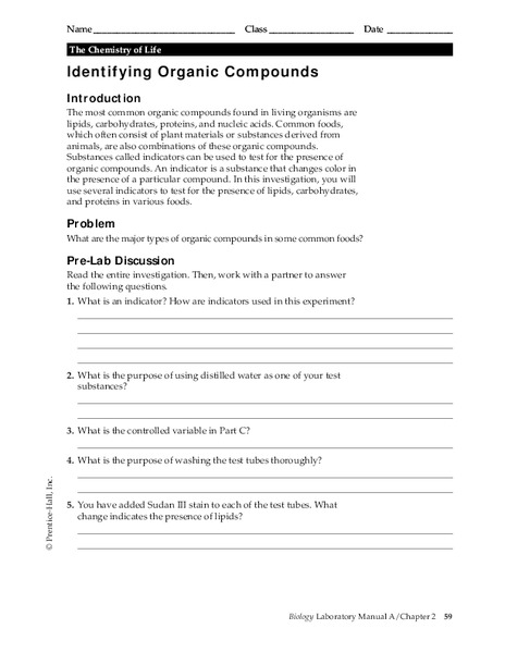 Worksheets Organic Compounds Worksheet identifying organic compounds 9th 12th grade worksheet lesson planet