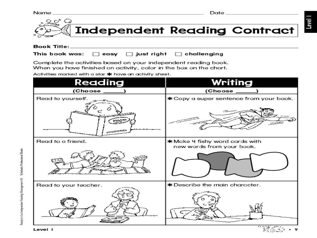 Printables Independent Reading Worksheets independent reading contract kindergarten 3rd grade worksheet lesson planet