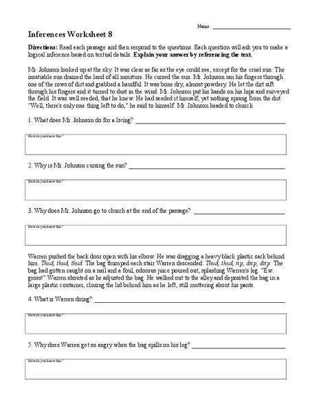 Printables Inferences Worksheet 1 inferences worksheet 8 4th 8th grade lesson planet