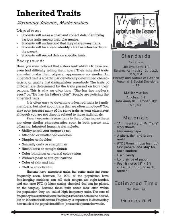 Worksheets Inherited Traits Worksheet inherited traits 6th 7th grade lesson plan planet