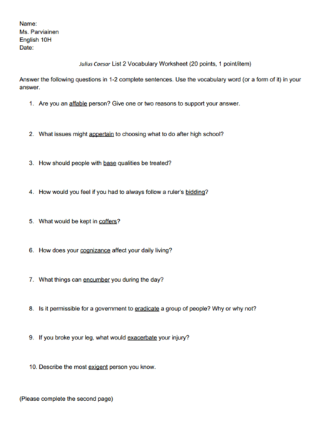 Worksheets Julius Caesar Worksheets julius caesar list 2 vocabulary worksheet 10th 12th grade lesson planet