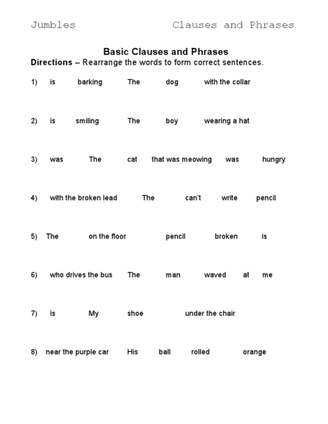 Printables Clauses And Phrases Worksheets jumbles clauses and phrases 2 3rd 6th grade worksheet lesson planet