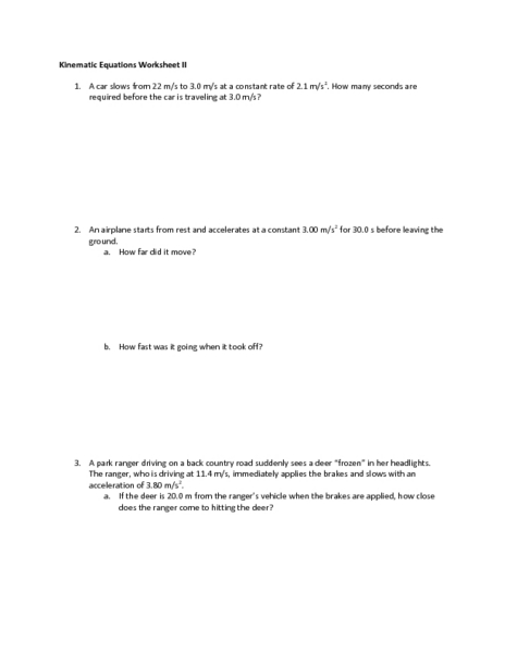 Printables Kinematics Worksheet kinematics equations worksheet ii 10th 12th grade lesson planet