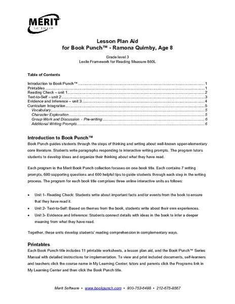 Printables Ramona Quimby Age 8 Worksheets ramona quimby age 8 worksheets davezan lesson plan aid for book punch 3rd grade