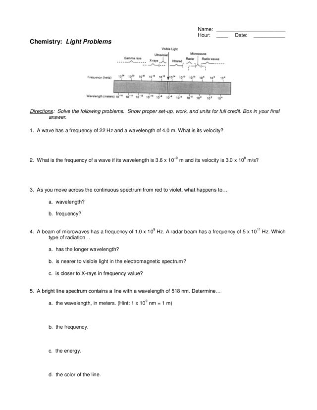 Wavelength Worksheet Delibertad Light Worksheet Wavelength Frequency And Energy The Best