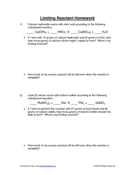 Printables Limiting Reactant Worksheet limiting reactants worksheet versaldobip davezan