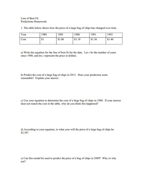 Printables Line Of Best Fit Worksheet line of best fit 7th 8th grade worksheet lesson planet
