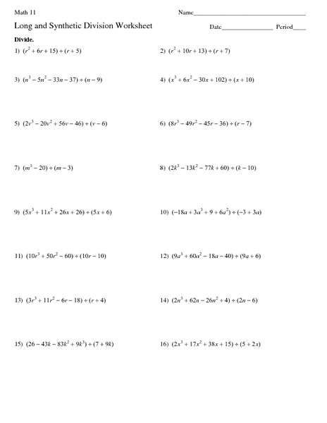 Printables Synthetic Division Worksheet worksheets long and synthetic division worksheet laurenpsyk free 9th 12th grade lesson planet
