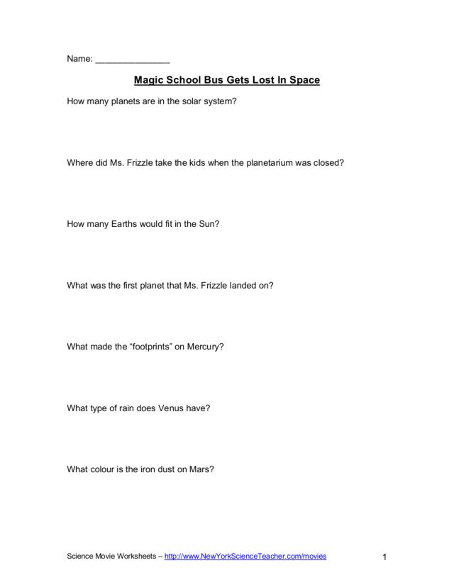 Worksheets Worksheet Magic magic school bus lost in space worksheet activities the and buses on pinterest