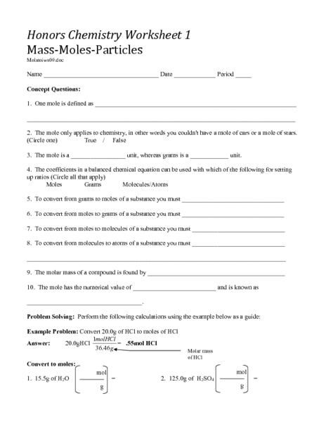Worksheets Moles Molecules And Grams Worksheet moles molecules and grams worksheet mole 1 answers templates worksheets