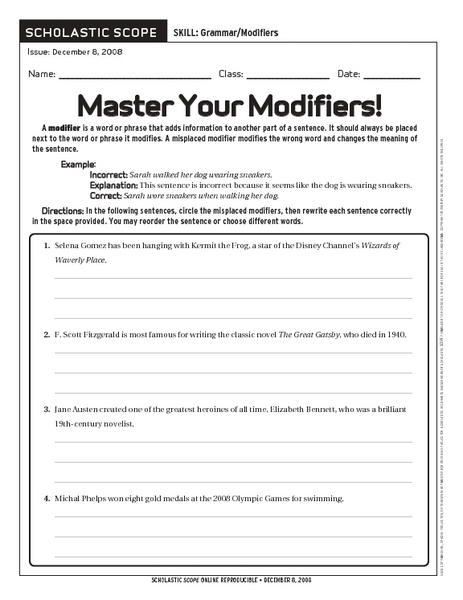 Worksheets Misplaced Modifiers Worksheet misplaced modifier worksheet 7th grade intrepidpath master your modifiers 6th 10th lesson pla
